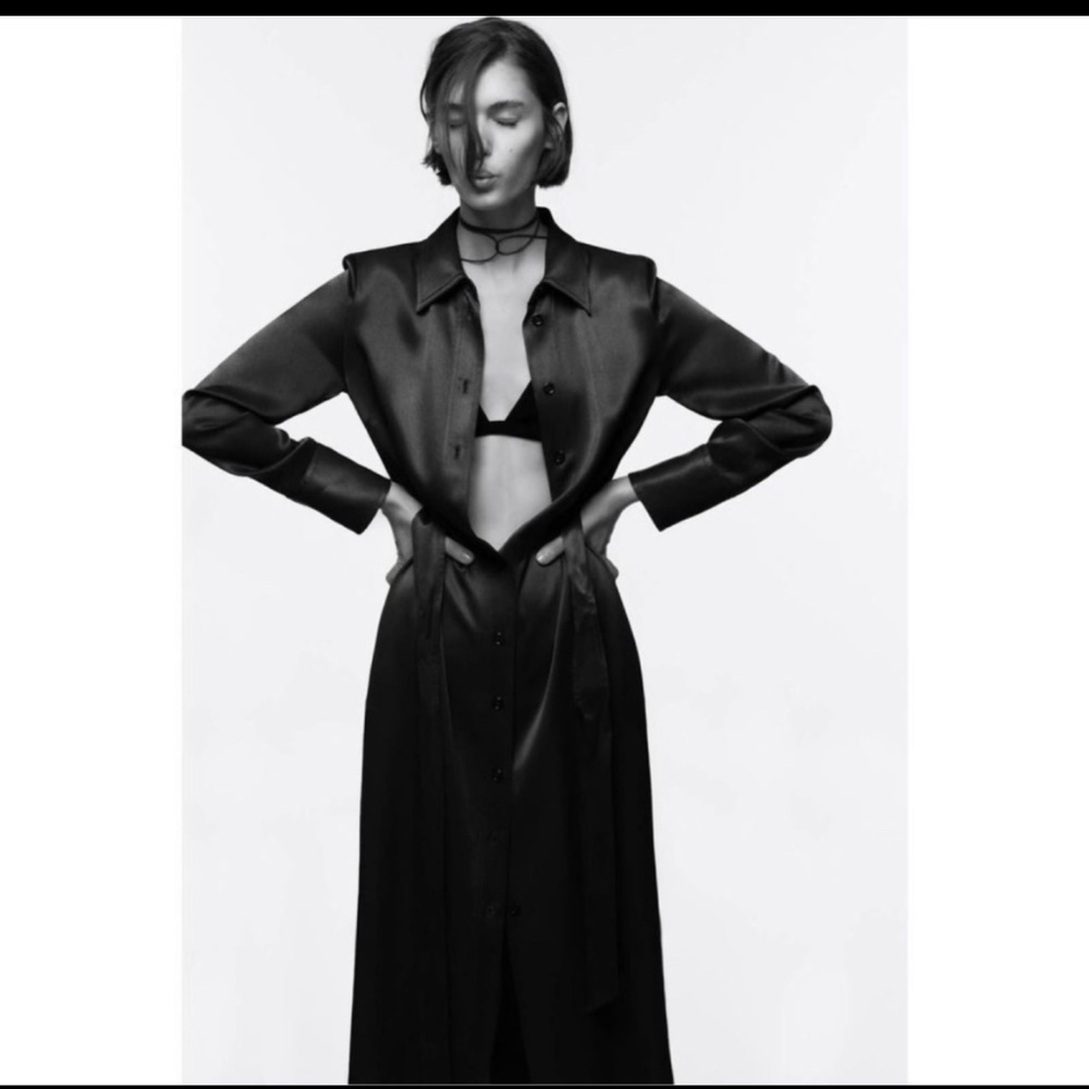 Zara Satin Black Midi Dress, Mefium